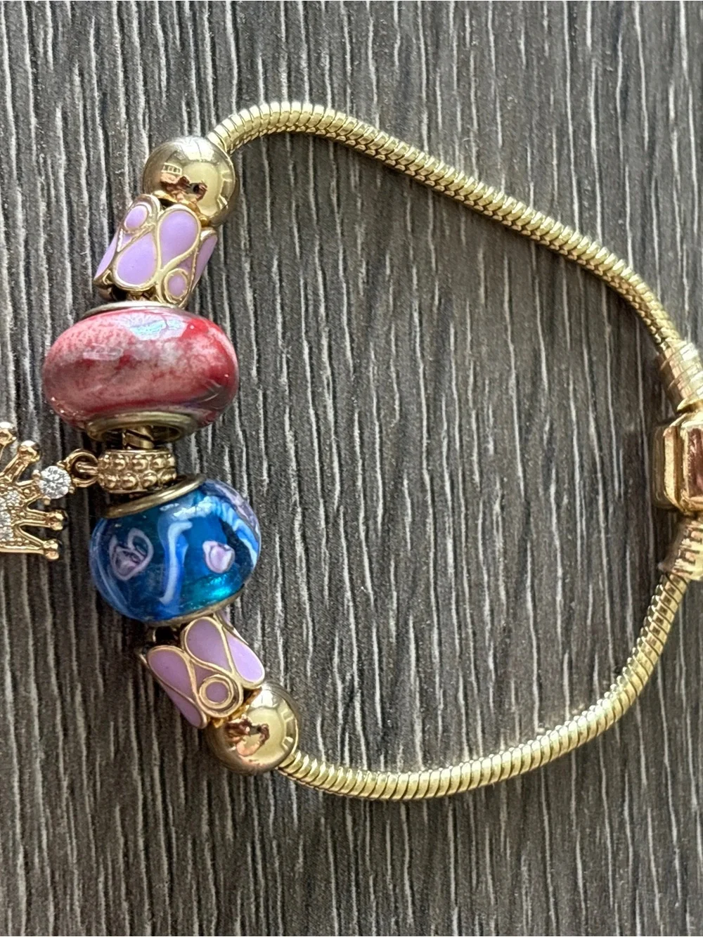 Princess Girl Bracelet Gold Color Crown Girly Charms